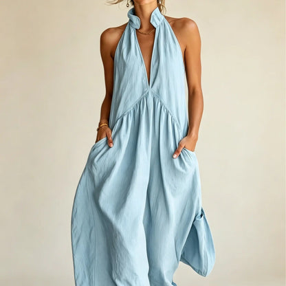 Halter Neck Linen-Blend Maxi Dress