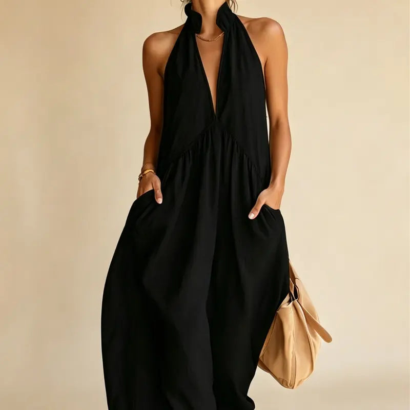 Halter Neck Linen-Blend Maxi Dress