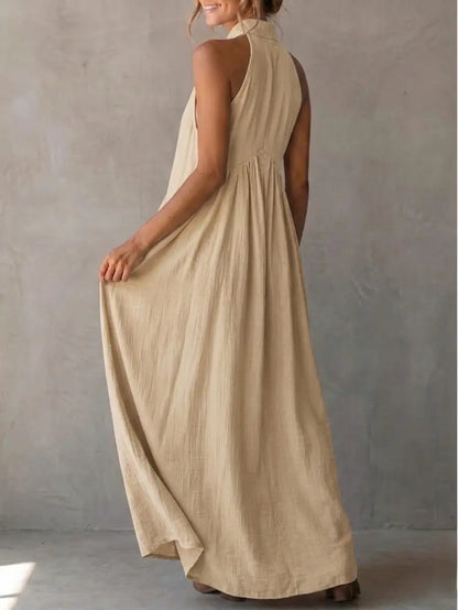 Halter Neck Linen-Blend Maxi Dress