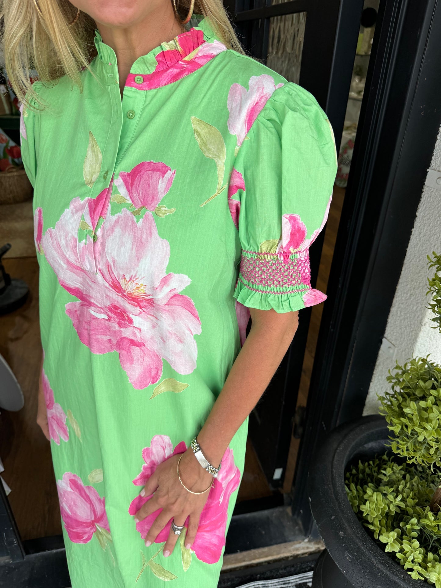 Floral print puff sleeve midi dress – Casual summer dress