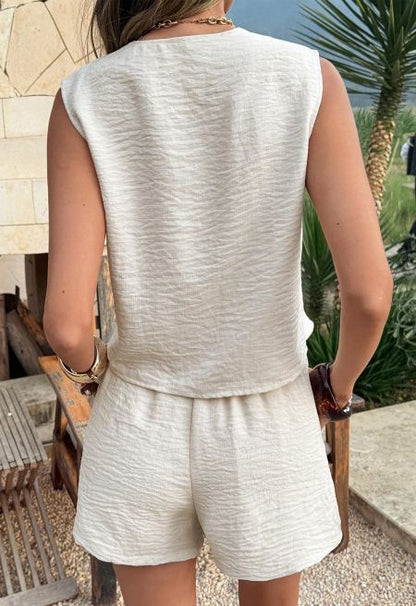 Lace-up sleeveless top and shorts set