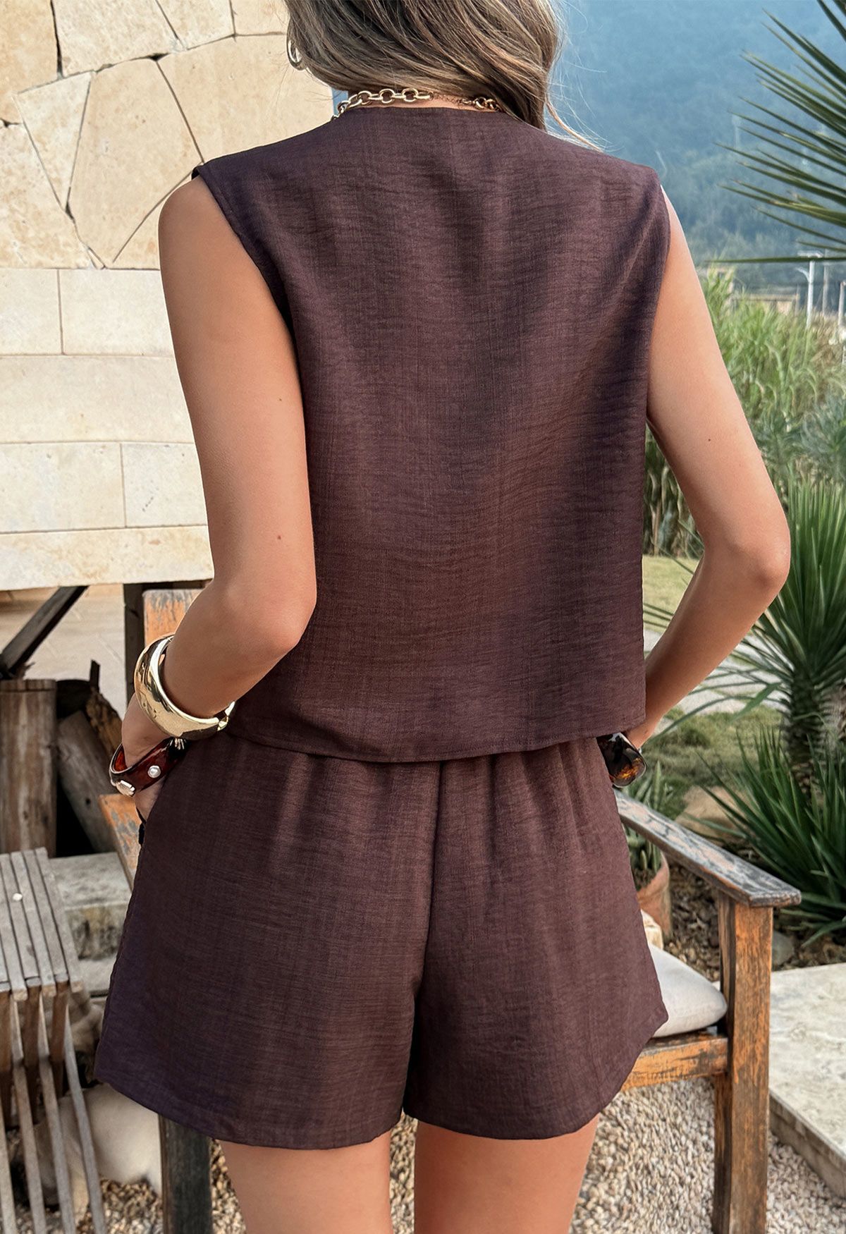 Lace-up sleeveless top and shorts set