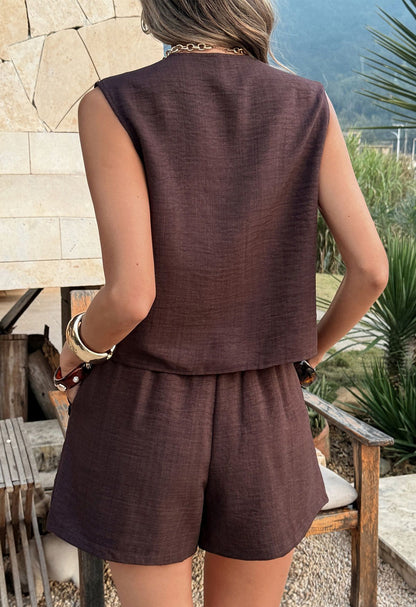 Lace-up sleeveless top and shorts set