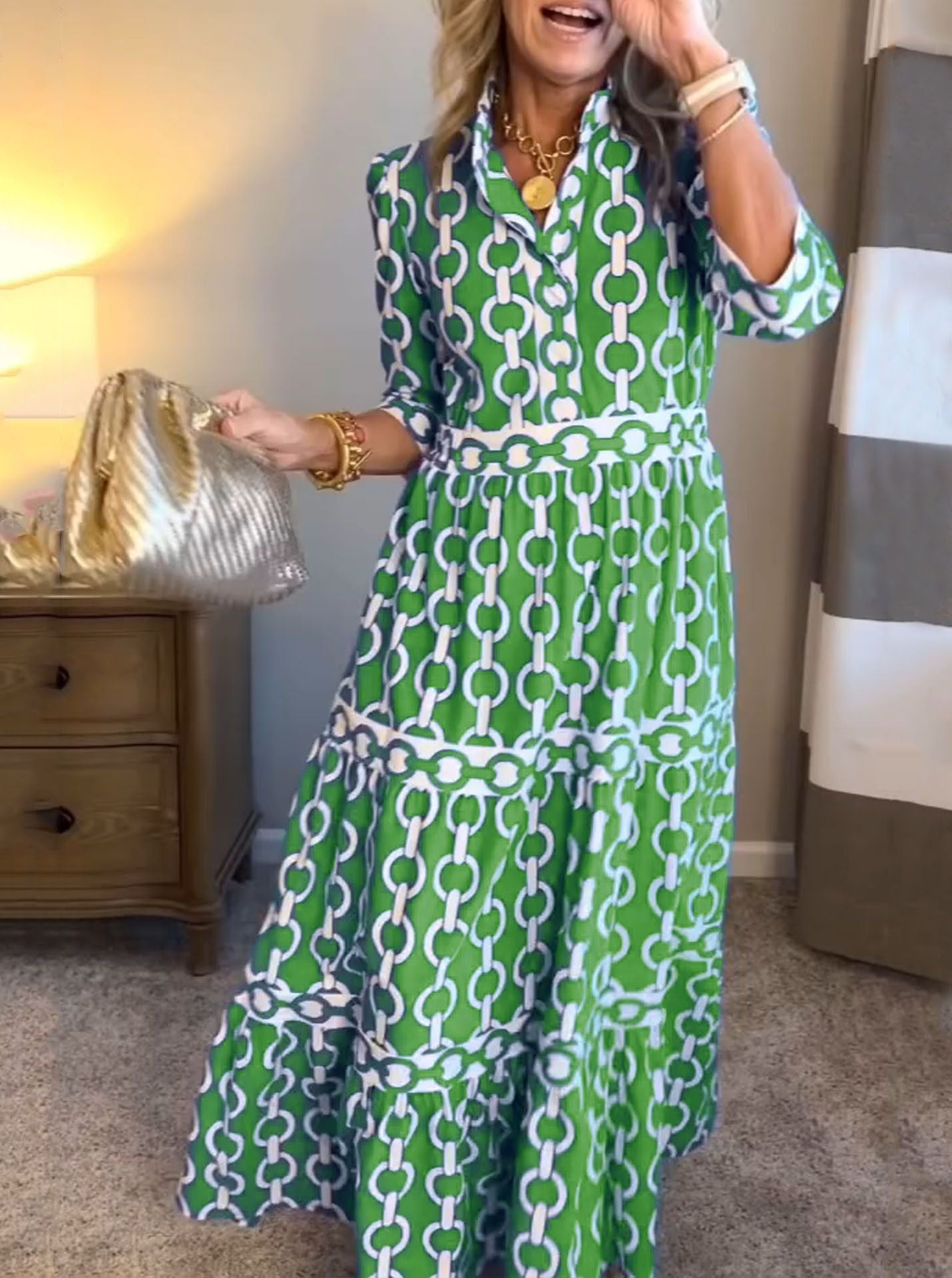 Coastal Chic Chain Print Midi Dress