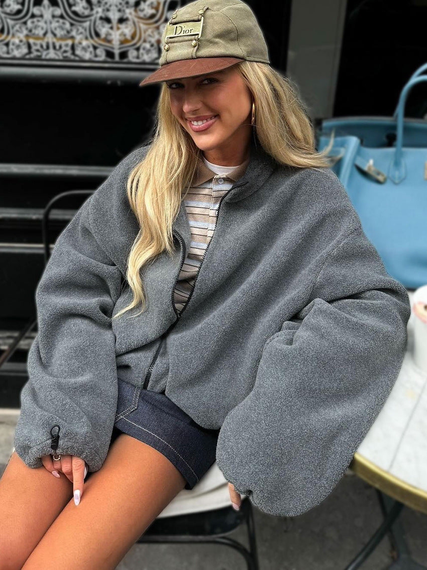 Oversized Fleece Zip-Up Jacket