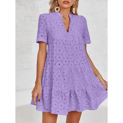 Women’s Summer Lace Dresses Eyelet Casual Flowy Babydoll Swing(Buy 2 Free Shipping）