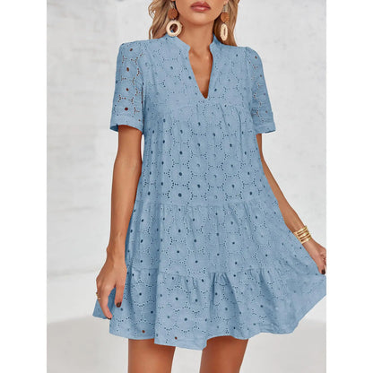 Women’s Summer Lace Dresses Eyelet Casual Flowy Babydoll Swing(Buy 2 Free Shipping）