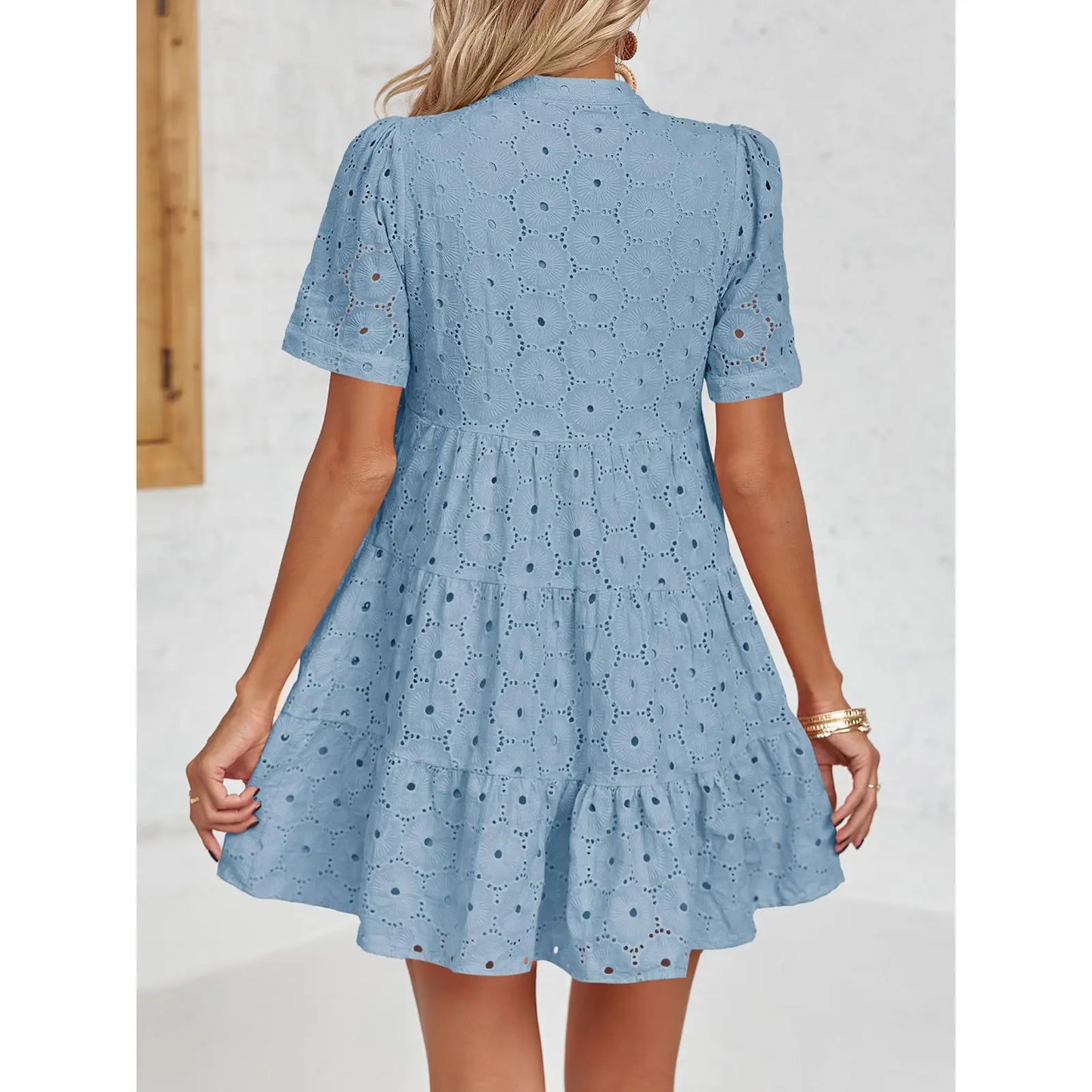 Women’s Summer Lace Dresses Eyelet Casual Flowy Babydoll Swing(Buy 2 Free Shipping）