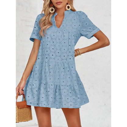Women’s Summer Lace Dresses Eyelet Casual Flowy Babydoll Swing(Buy 2 Free Shipping）