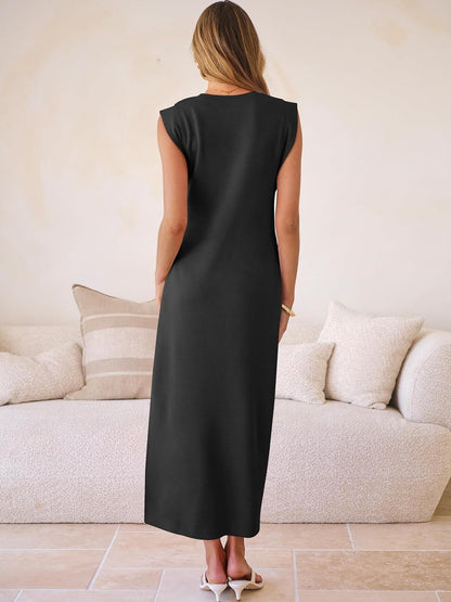 WOMEN SUMMER CASUAL LOOSE SPLIT WRINKLE-FREE LONG DRESS(BUY 2 FREE SHIPPING)