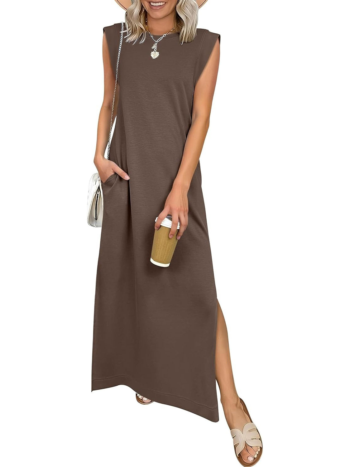 WOMEN SUMMER CASUAL LOOSE SPLIT WRINKLE-FREE LONG DRESS(BUY 2 FREE SHIPPING)
