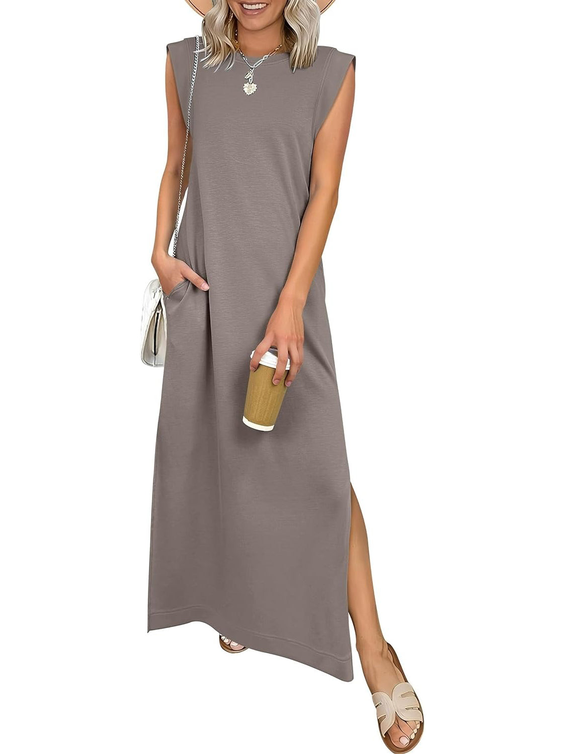WOMEN SUMMER CASUAL LOOSE SPLIT WRINKLE-FREE LONG DRESS(BUY 2 FREE SHIPPING)