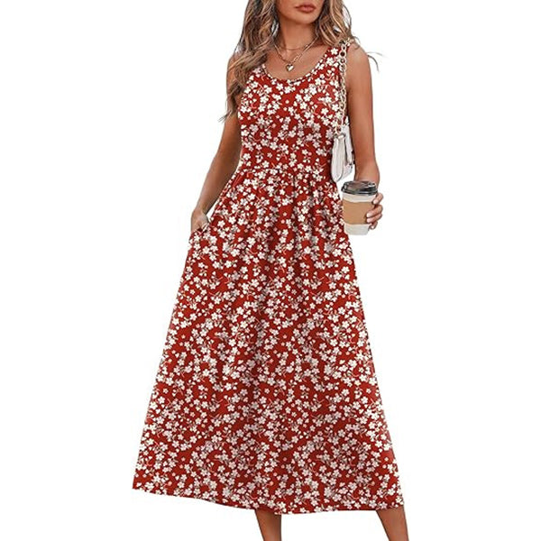 2026 Summer Women's Sleeveless Printed Vest Dress with Pockets