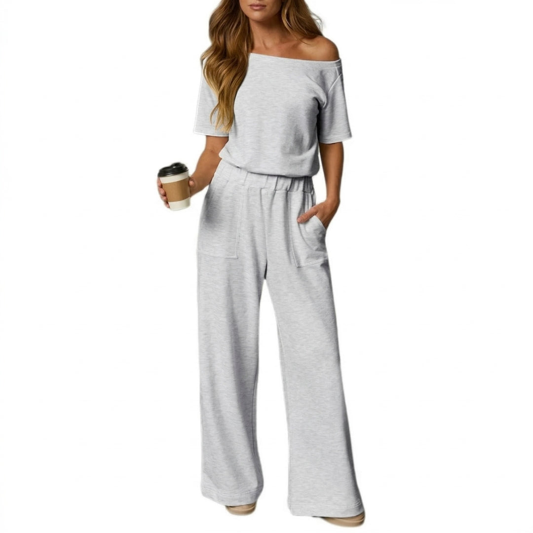 Womens Heather Off-Shoulder Wide Leg Jumpsuit(Buy 2 Free Shipping)