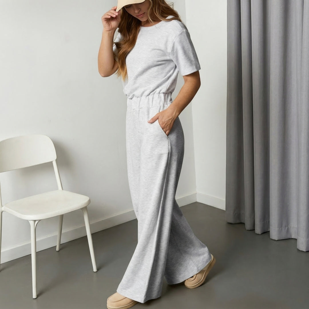 Womens Heather Off-Shoulder Wide Leg Jumpsuit(Buy 2 Free Shipping)