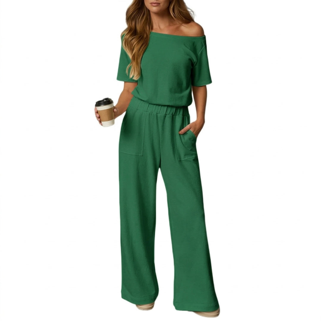 Womens Heather Off-Shoulder Wide Leg Jumpsuit(Buy 2 Free Shipping)