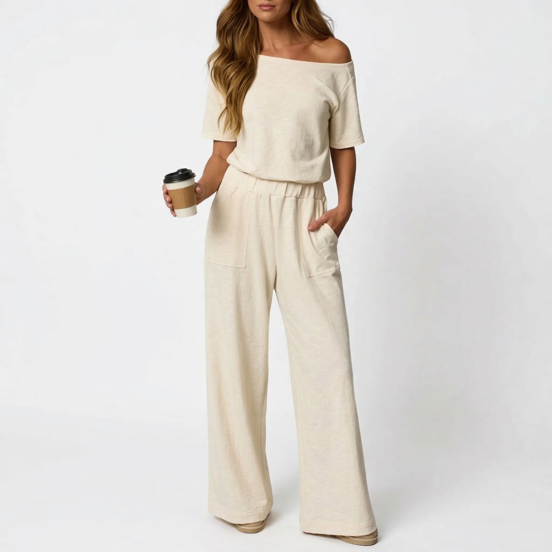 Womens Heather Off-Shoulder Wide Leg Jumpsuit(Buy 2 Free Shipping)
