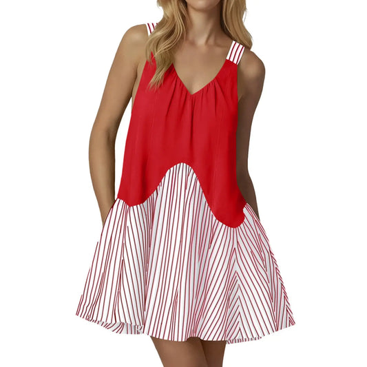 Women's Sleeveless Striped Color-Block Athletic Mini Dress