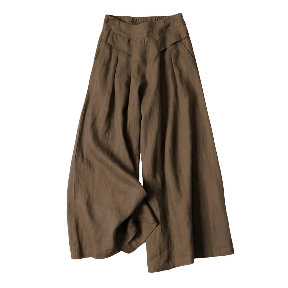 Women's Cotton Linen Elastic Waist Pocketed Cropped Wide-leg Pants