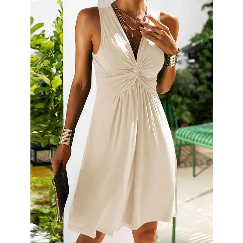Women's V Neck Front Knotted Sleeveless Tank Dress(Buy 2 Free Shipping)