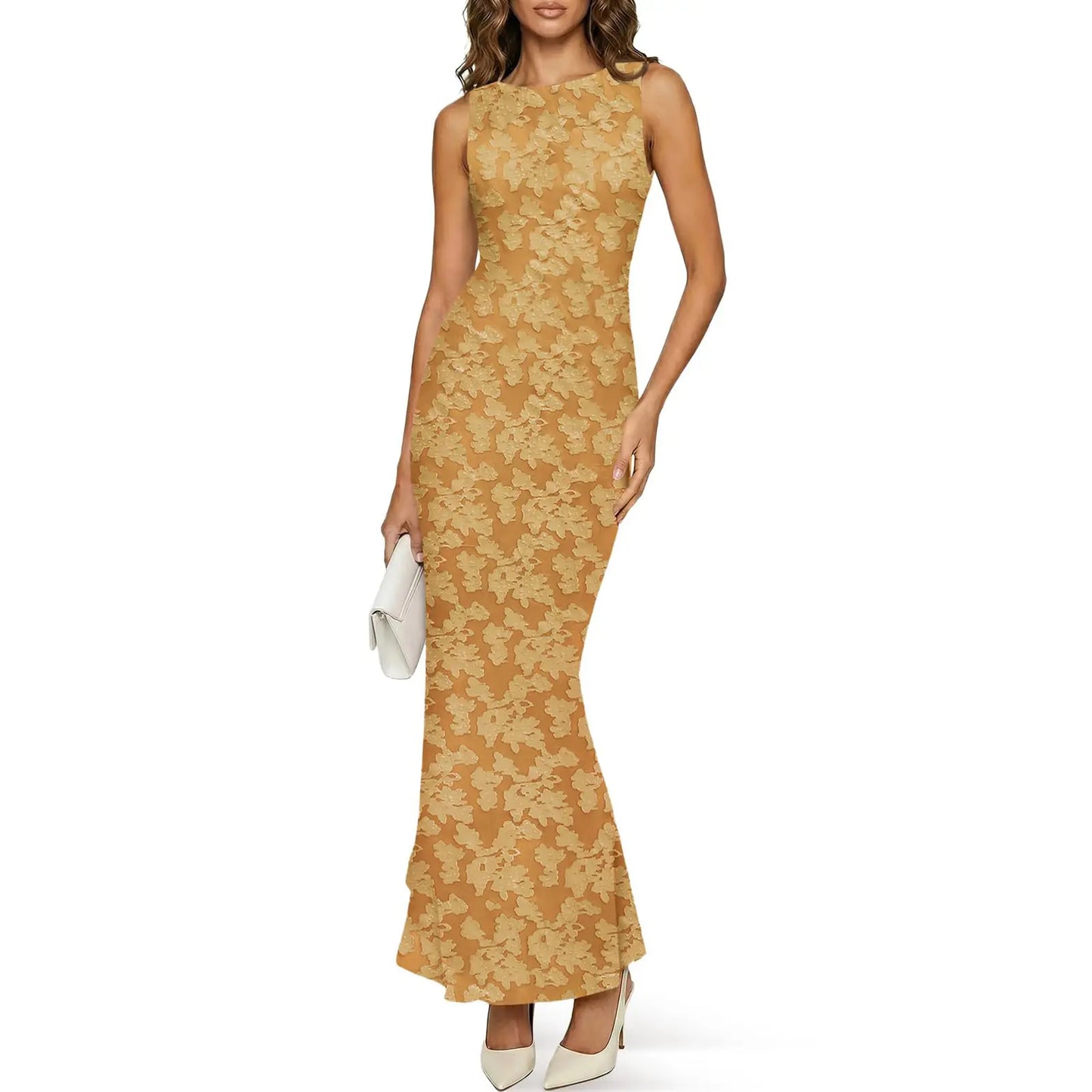 Women's Summer Floral Maxi Dress Mesh Sleeveless Tank Dresses