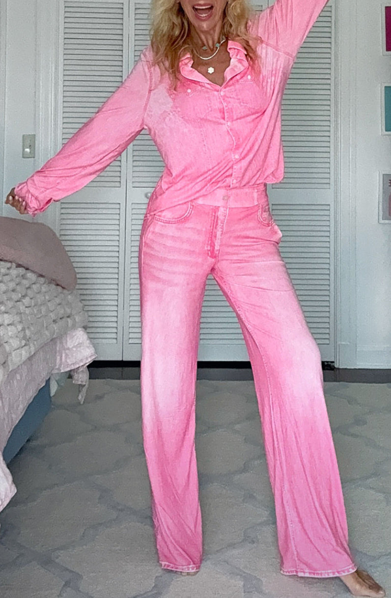 Women's Denim Look Pajama Set
