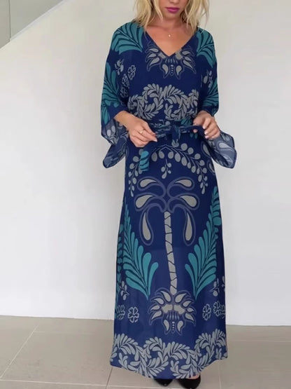 Bohemian Print Loose-fitting Slit Maxi Dress