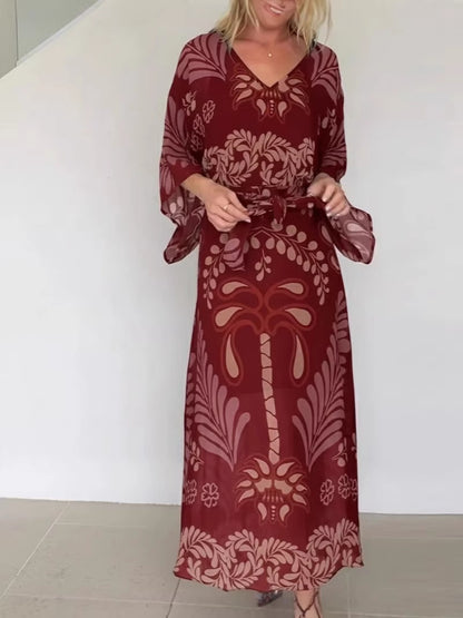 Bohemian Print Loose-fitting Slit Maxi Dress