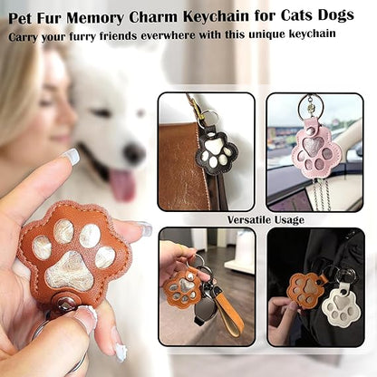 Cute leather paw print keychain made from pet cat and dog fur（BUY MORE SAVE MORE)