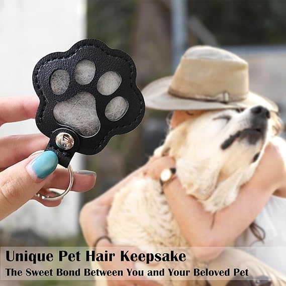 Cute leather paw print keychain made from pet cat and dog fur（BUY MORE SAVE MORE)