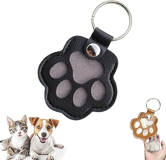 Cute leather paw print keychain made from pet cat and dog fur（BUY MORE SAVE MORE)