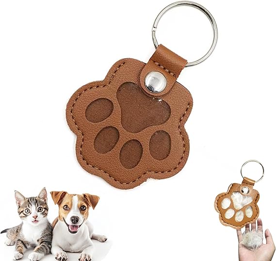 Cute leather paw print keychain made from pet cat and dog fur（BUY MORE SAVE MORE)
