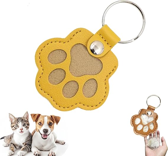 Cute leather paw print keychain made from pet cat and dog fur（BUY MORE SAVE MORE)