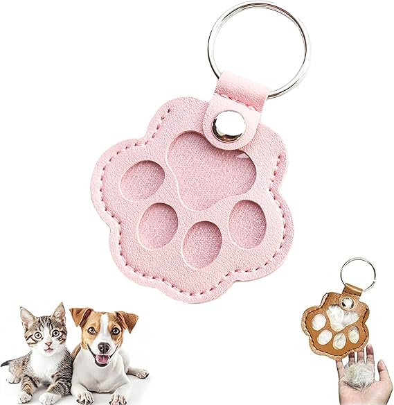 Cute leather paw print keychain made from pet cat and dog fur（BUY MORE SAVE MORE)