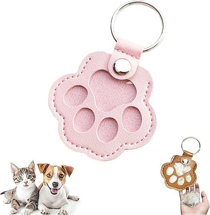 Cute leather paw print keychain made from pet cat and dog fur（BUY MORE SAVE MORE)