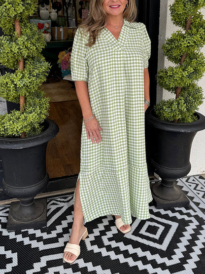 Gingham Slit Maxi Dress