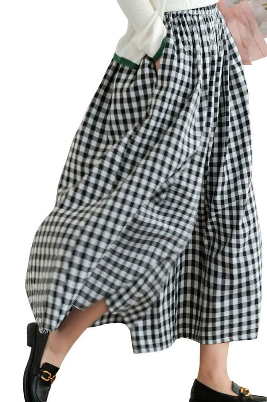 Women's Summer Casual Plaid Wide-Leg Capri Pants