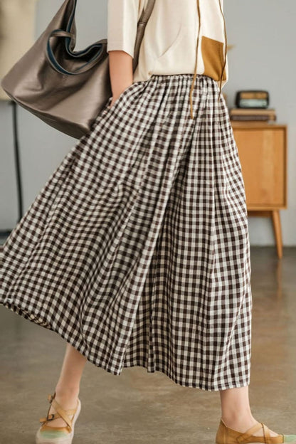 Women's Summer Casual Plaid Wide-Leg Capri Pants