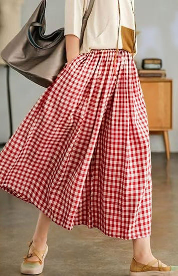 Women's Summer Casual Plaid Wide-Leg Capri Pants