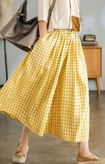 Women's Summer Casual Plaid Wide-Leg Capri Pants