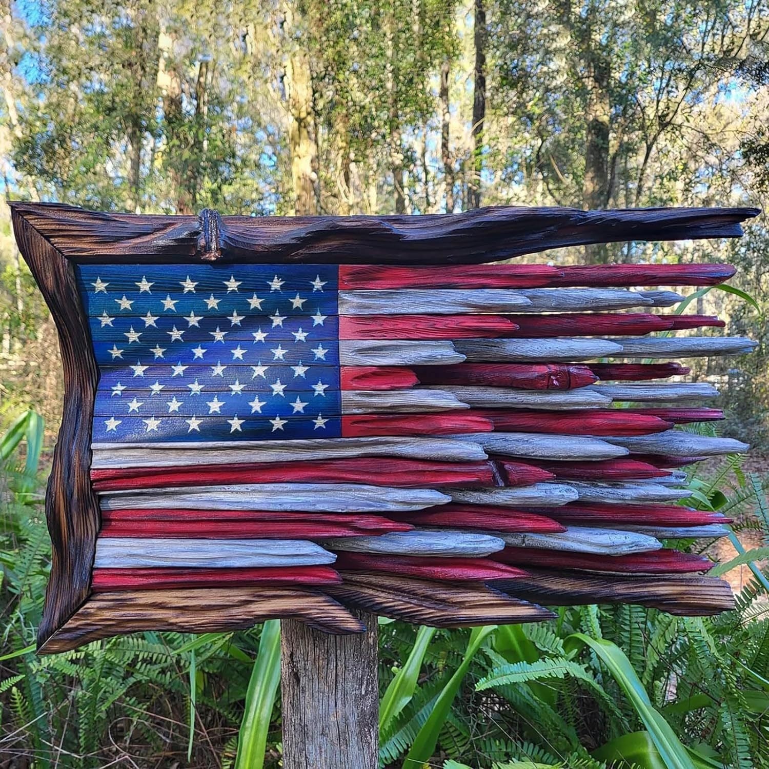 Handcrafted Driftwood American Flag Wall Art