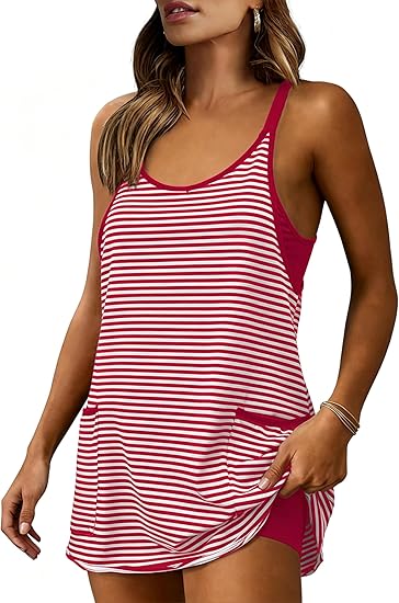 🙌Women's Striped Athletic Mini Dress with Built-in Shorts