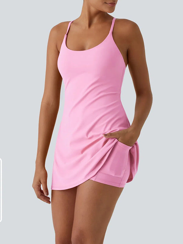 Anti-exposure sports dress (with inner shorts, removable breast pads, and pockets)