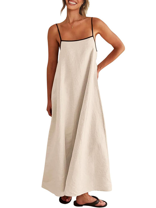 2026 Summer Linen Color Block Sundress with Pockets