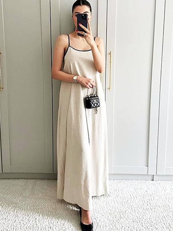 2026 Summer Linen Color Block Sundress with Pockets