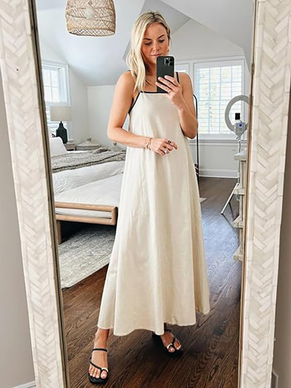 2026 Summer Linen Color Block Sundress with Pockets