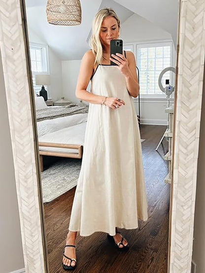 2026 Summer Linen Color Block Sundress with Pockets