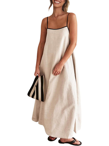 2026 Summer Linen Color Block Sundress with Pockets