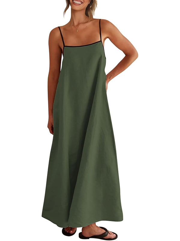 2026 Summer Linen Color Block Sundress with Pockets