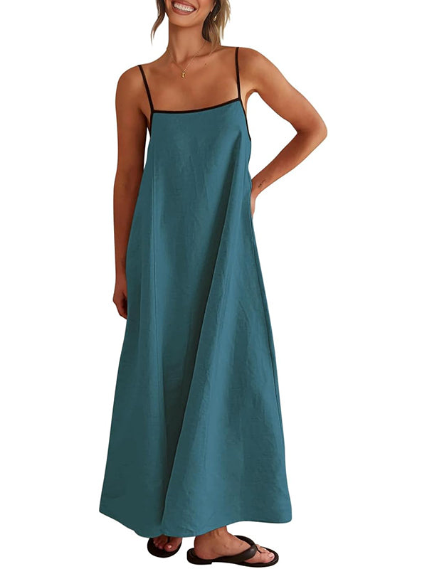 2026 Summer Linen Color Block Sundress with Pockets